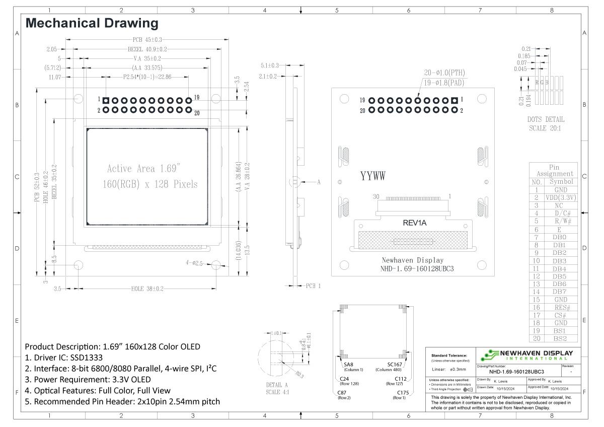 8 Module Frame Drawing 1.69 inch Full Color OLED Module