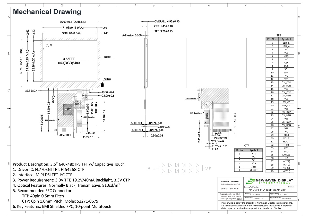 3.5 inch IPS High Resolution Capacitive TFT LCD + MIPI DSI Interface